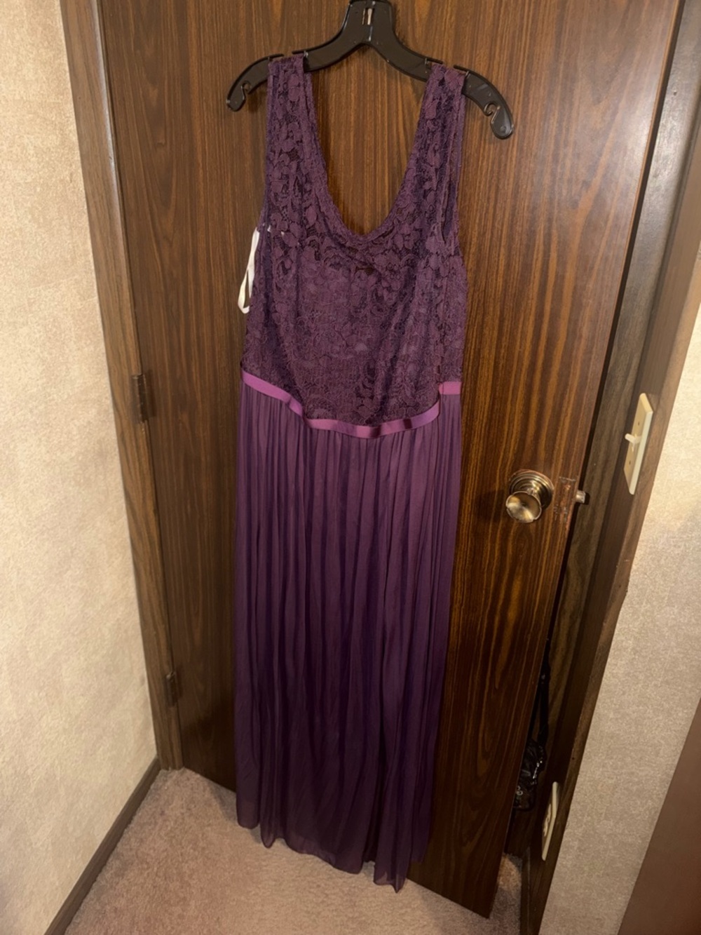 David's Bridal Deep Purple Lace & Chiffon Maxi Dress